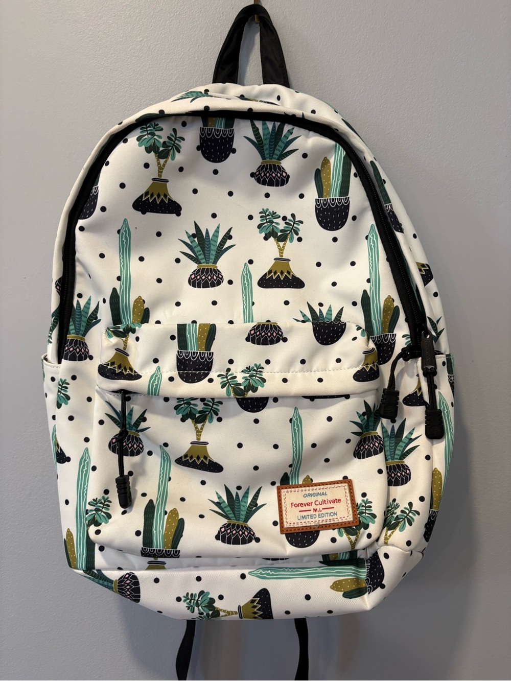 Forever Cultivate Cactus Print Backpack - White/Green